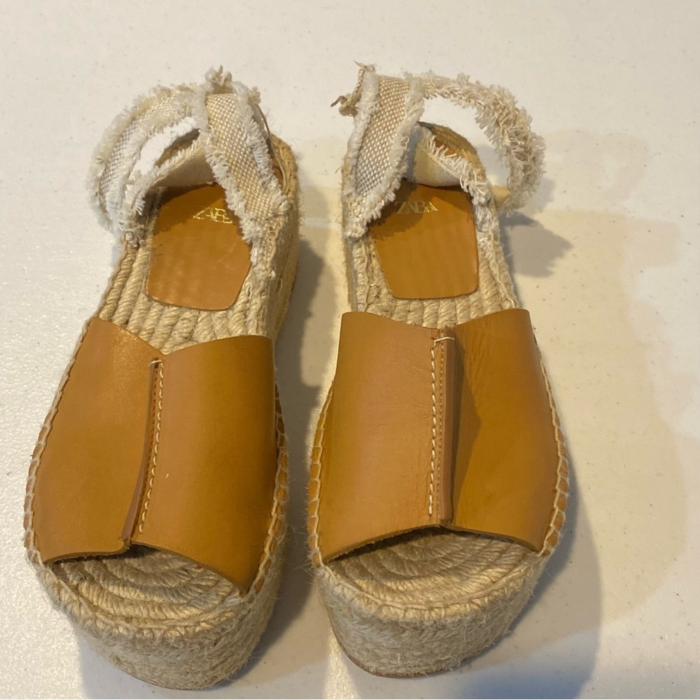 ZARA Platform Espadrilles Sandal Tan - Picture 8 of 16